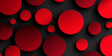 Poster - abstract background of many red circles on a black background. circles of different sizes and halftone with gradient. geometric modern illustration. banner design. minimalism