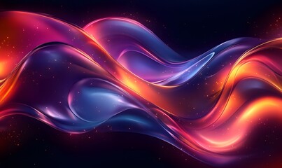 Poster - Abstract waves of liquid magenta, orange and purple light background
