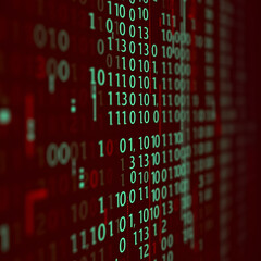Digital Binary Code on Dark Red Background. Data Breach