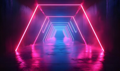 Aufkleber - Futuristic Neon Tunnel with Pink and Blue Lights for Abstract Backgrounds