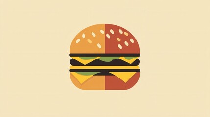 Poster - Bold minimalist burger logo design featuring playful colors for fast food branding