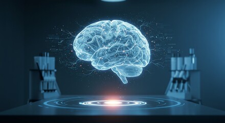 Poster - Holographic Brain Scan in Futuristic Lab
