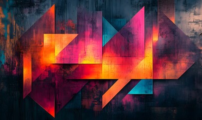 Poster - Vibrant Geometric Abstraction: A Textured Dance of Colors and Shapes