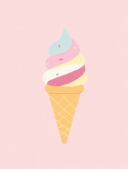 Poster - Cute minimalistic ice cream cone logo design with pastel colors on a clean background for playful branding