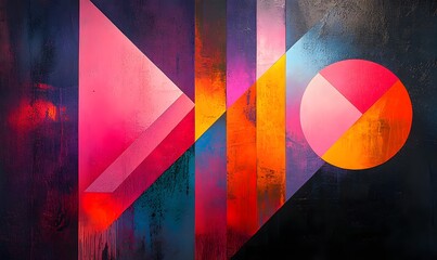 Poster - Dynamic abstract geometric painting with vibrant colors and shapes