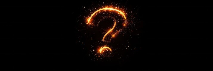 Poster - Minimalist question mark icon with glowing light bursts in modern flat style