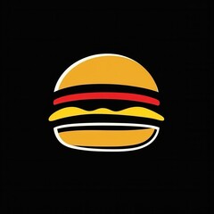 Poster - Flat burger icon logo featuring minimalist design with bold colors and playful elements suitable for fast food branding and advertising