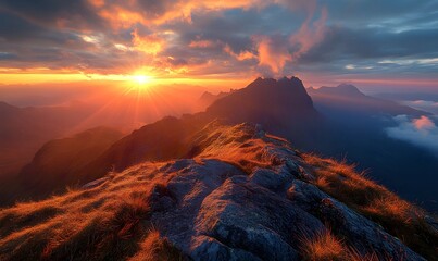 Wall Mural - Majestic Mountain Sunrise: A Breathtaking Alpine Vista at Dawn
