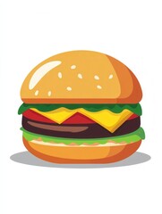 Poster - Playful and minimalist flat burger icon showcasing a bold and colorful fast food design