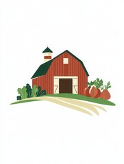 Aufkleber - Farm products logo featuring a rustic barn and fresh vegetables in a clean and modern aesthetic design