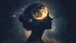 © ngamaz - Woman's Silhouette, Moonlit Night, Cosmic Background