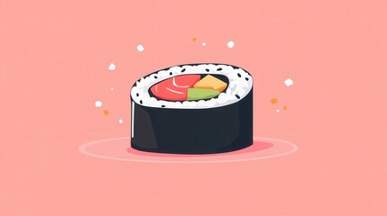 Poster - Flat sushi roll icon with minimal style and pastel tones, perfect for Japanese food branding and modern design projects
