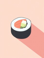 Poster - Flat sushi roll icon representing Japanese cuisine with a minimal and clean design in pastel colors suitable for food branding