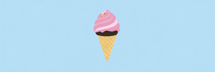Poster - Minimalistic ice cream cone logo featuring pastel colors and cute design suitable for branding and playful concepts