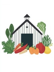Poster - Farm products logo featuring a rustic barn with fresh vegetables and a clean modern aesthetic, celebrating wholesome farming traditions
