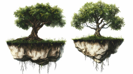 Wall Mural - Majestic tree set isolated on transparent background with strong roots and lush foliage nature and growth. Majestic - Cliff. Illustration