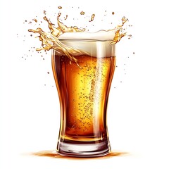 Aufkleber - Chilled Beer Glass with Splashes of Foam and Bubbles Capturing Refreshing Beverage Moments : Generative AI