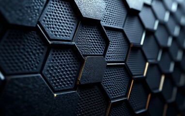 Aufkleber - closeup view of a unique black honeycomb pattern with textured surface and depth : generative ai