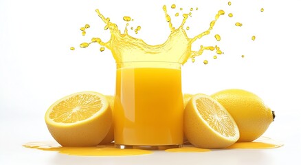Leinwandbilder - Refreshing Glass of Freshly Squeezed Lemon Juice with Splashes and Bright Yellow Lemons : Generative AI