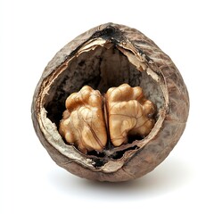Poster - Whole walnut cracked open revealing the rich creamy nut inside on a clean white background : Generative AI