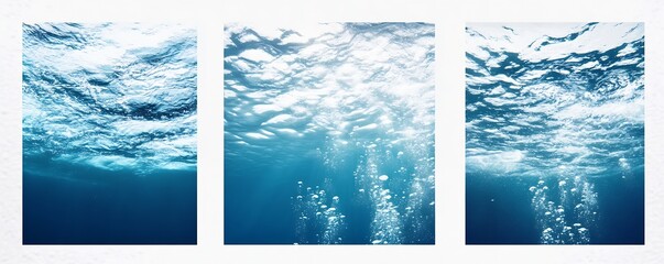 Poster - Underwater Scene Showing Bubbles and Light Rays in a Tranquil Blue Ocean : Generative AI