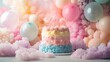 © Aman - A dreamy birthday setup featuring a fluffy cake surrounded by pastel decor and translucent balloon accents