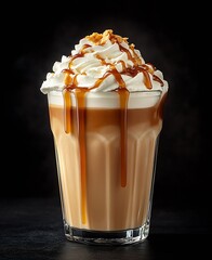 Poster - Decadent Caramel Latte Milkshake with Layers of Creamy Coffee and Topped with Rich Caramel Sauce : Generative AI