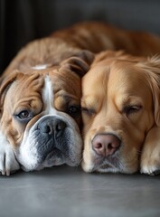 Aufkleber - Two adorable dogs cuddling closely showcasing their love and friendship in a cozy indoor setting : Generative AI