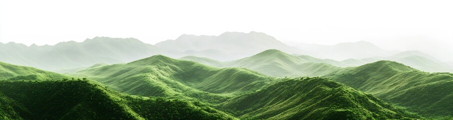 Aufkleber - Vast Rolling Green Hills Under a Soft Misty Sky Evoking Serenity and Peaceful Landscapes : Generative AI