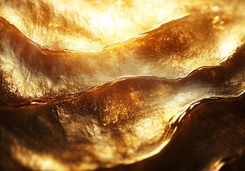 Poster - Stunning close up view of shimmering golden waves with a reflective and glossy surface texture : Generative AI
