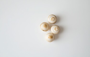Aufkleber - Fresh White Mushrooms Arranged Elegantly on a Minimalist White Background : Generative AI