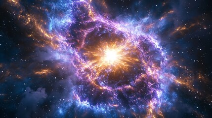 Poster - Vibrant and Colorful Celestial Explosion Depicting a Cosmic Nebula in Deep Space : Generative AI