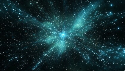 Poster - Stunning cosmic explosion with bright particles and a vibrant blue hue in space : Generative AI