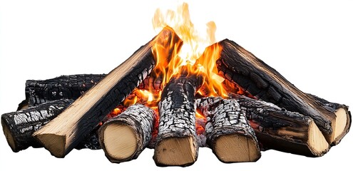 Aufkleber - Burning firewood logs with bright flames producing warmth and ambiance : Generative AI