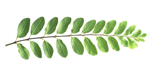 Poster - Lush healthy foliage of a delicate leaf arrangement over a white backdrop : Generative AI