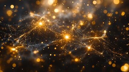 Poster - Stunning Abstract Background with Golden Bokeh and Twinkling Stars in Mysterious Galaxy : Generative AI
