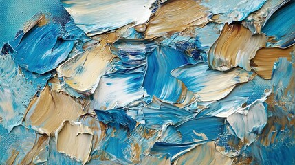 Poster - Textured oil painting showcasing shades of blue and cream colors