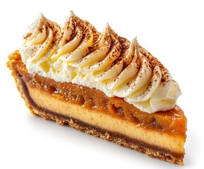 Aufkleber - Delicious slice of creamy cheesecake topped with whipped cream and cocoa powder on a white background : Generative AI