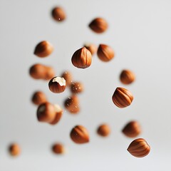 Poster - Dynamic collection of hazelnuts in midair demonstrating their natural beauty and texture : Generative AI