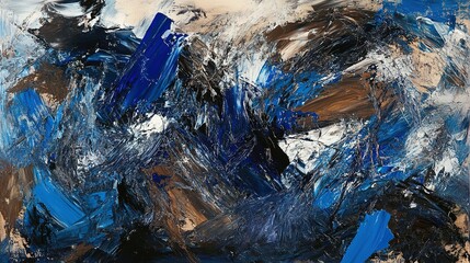 Poster - Abstract oil painting showcasing brushstrokes of contrasting colors and textures
