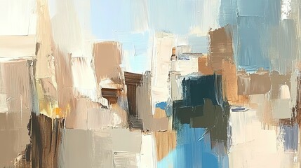 Poster - Abstract Art Displaying Blocks Of Various Neutral Hues And Blues