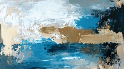 Poster - Abstract expressionist painting featuring colors of blue and gold shades