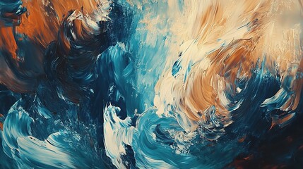 Poster - Swirling Abstract Oil Painting Featuring Blues Tans And Oranges