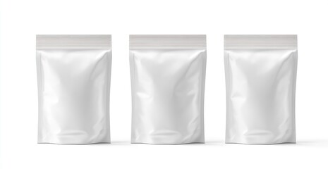 Fototapete - Three sleek white bags arranged neatly for product packaging showcasing versatility and minimalist design : Generative AI