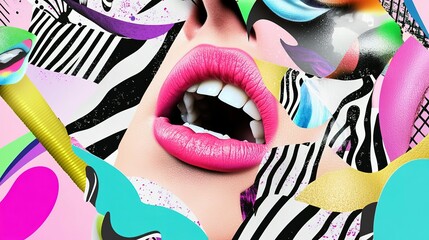 Poster - A close up of open lips with abstract art design