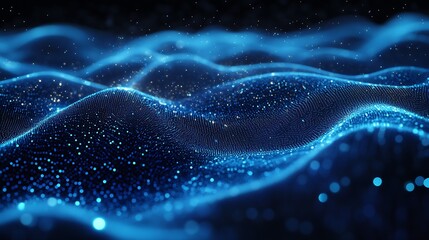 Aufkleber - Futuristic and mesmerizing view of waves with glowing blue particles creating an ethereal underwater effect : Generative AI
