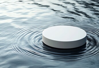 Poster - Striking visual of a round white platform floating on water ripples creating a serene ambiance : Generative AI