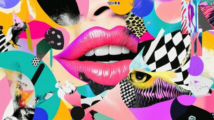 Poster - A bold abstract artwork featuring a face and bright colorful shapes