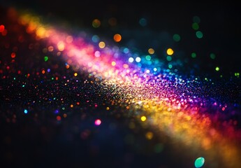 Aufkleber - Vibrant rainbow of glimmering glitter particles on a dark surface creating a festive mood : Generative AI