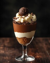 Aufkleber - Elegant dessert in glass featuring layers of chocolate cream and rich toppings for an indulgent experience : Generative AI